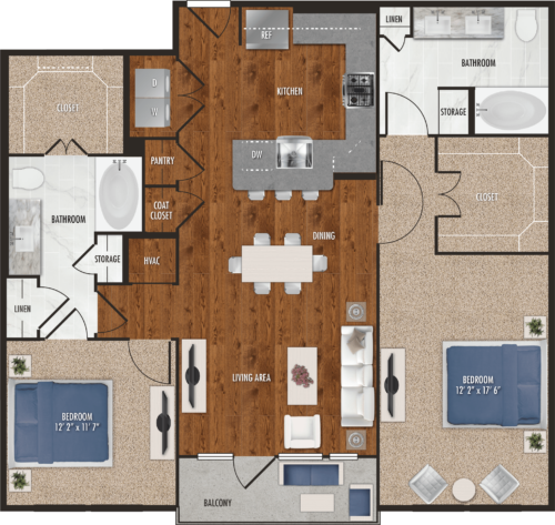 B7 Houston Two Bedroom Floor Plan